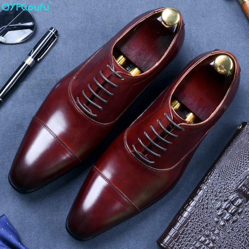

Italian Brand Genuine Leather Business Dress Shoes Men Retro Lace-up Cow Leather Oxford Shoes For Men Flat Shoes