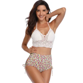

ZHUOHE Bikini Set 2020 Highwaist Swimsuit Swiming Suit Women Boho-Chic Crochet Two pieces Print Bathing Suits Swimwear Biquini