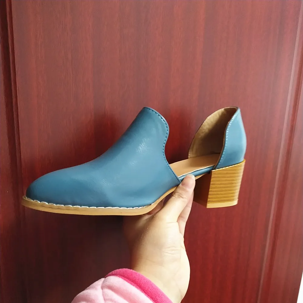 WDHKUN/весенне-Летние кожаные туфли-лодочки женская обувь на среднем массивном квадратном каблуке повседневная женская обувь без застежки с острым носком размера плюс