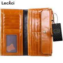 Lecxci Women’s Large Capacity Oil wax cowhide Leather Purse Genuine Leather Wallet With Zipper Pocket Card Holder Ladies Purse
