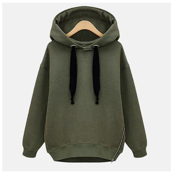 

Green Hooded Sweatshirt Plain Hoodie Women Side Zipper Light Poleron Mujer 2019 Ulzzang Long Sleeve Harajuku Street Style Hoodie