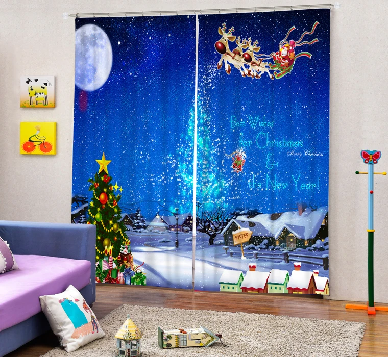 عيد الميلاد سانتا كلوز الستائر 3d صورة الطباعة التعتيم لنافذة غرفة المعيشة غرفة الفراش هوت مكتب أريكة الديكور