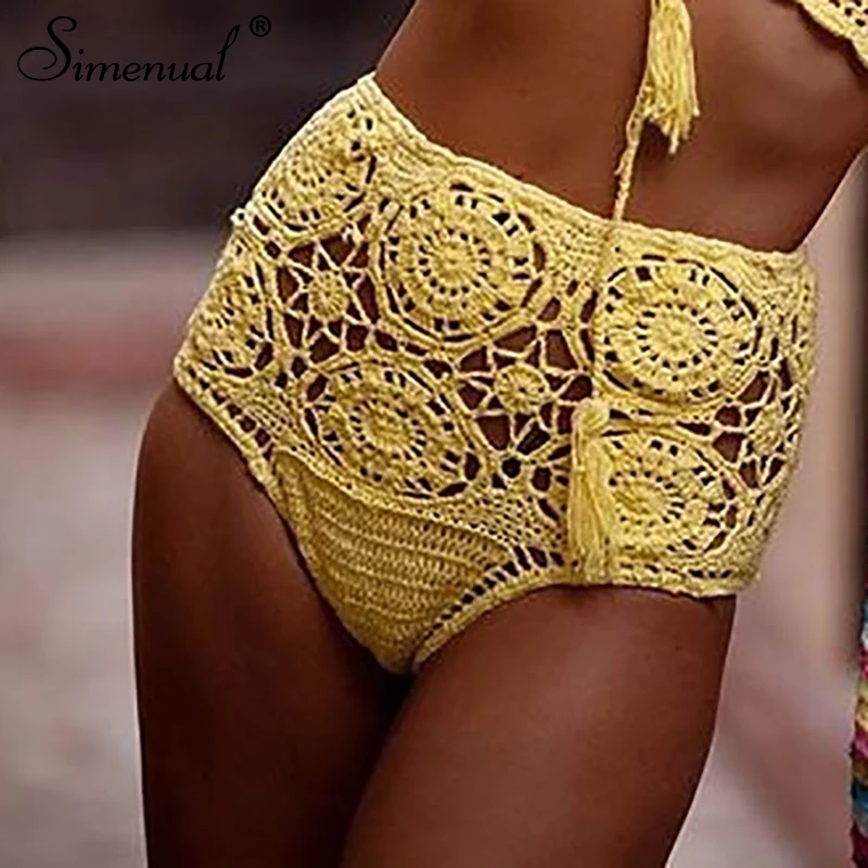 

Simenual Hollow Out Crochet BOHO Shorts Women Swimwear Sexy Hot Floral Shorts Handmade Beachwear High Waist Solid Shorts Summer