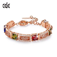 CDE женский золотистый браслет, браслет из кубического циркония, браслет на цепочке, блестящие геометрические браслеты, ювелирные изделия из розового золота