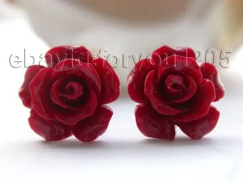 

hot sell new - Free shipping Genuine Natural 12.5mm red resin Earrings 925silver #f1409!