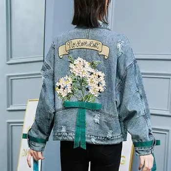 

2019 new popular coat denim jacket embroidery loose embroidered decoration