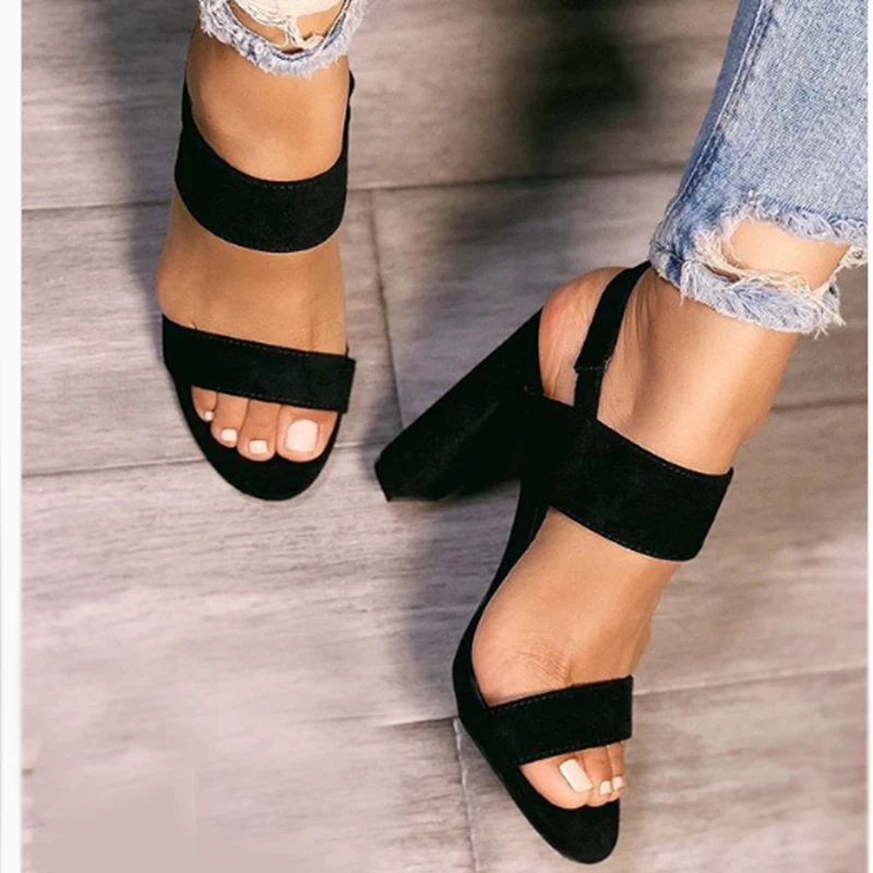 

Summer Fashion Black Sandals Women 2019 New High Heel Gladiator Back Strap Sandals Ladies Elastic Band Black Sandals Shoes