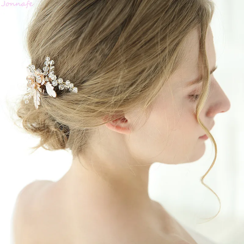 Jonnafe Свадебная расческа для волос, заколка, набор золотых цветов, женский головной убор для церемонии, свадебные украшения, аксессуары для волос
