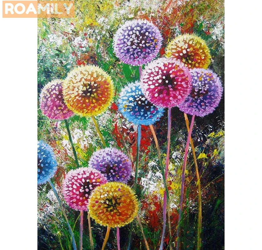 

ROAMILY,5d Diamond Painting Nature,Colorful Dandelion,Diamond Embroidery Plant,Scenic,landscape,Full Square/Round Rhinestones