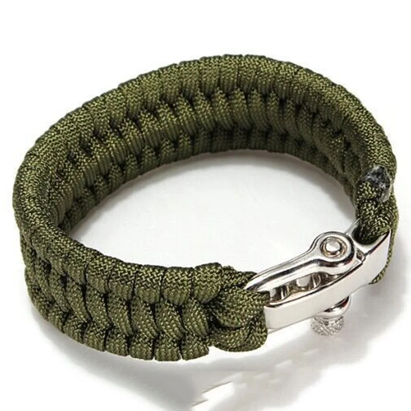 Marcatsa التخييم سوار paracord بقاء الطوارئ مزين حبل أساور للرجال ستانلس ستيل سلامة مشبك