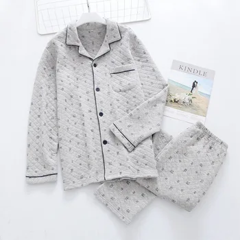 

Autumn&winter Long Sleeved Thickened Cotton Interlayer Men's Pajamas Fleece Pijamas Men Plus Size Pajamas 2 Piece Set Sleepwear