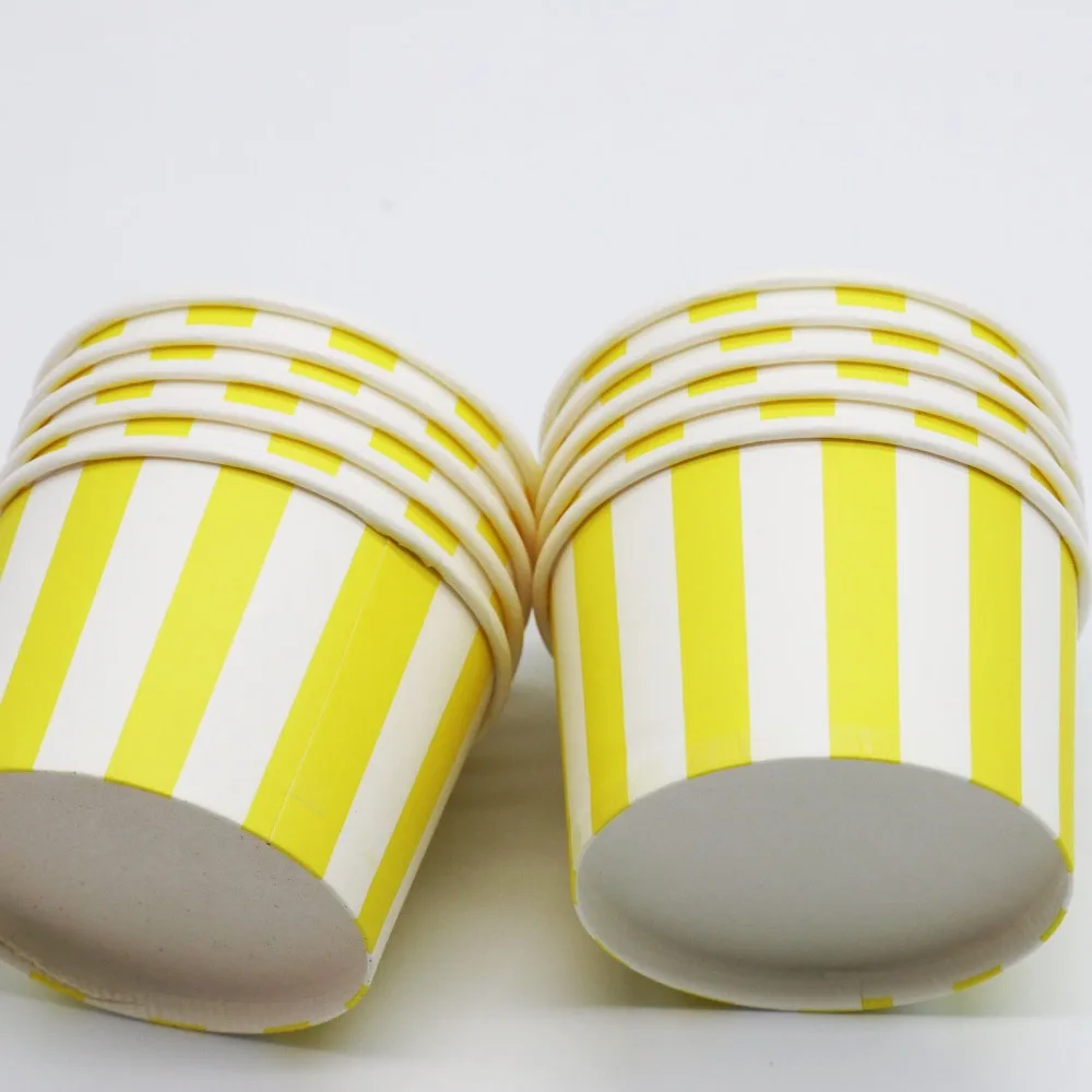 10pcs/lot yellow ice cream cups yellow stripes disposable cups stripes