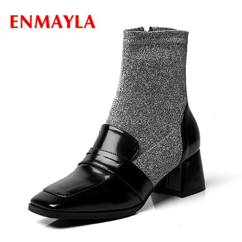 

ENMAYLA botines mujer 2018 women square toe zipper ankle boots women zipper boots lady fashion botas mujer Size34-39 ZYL1212
