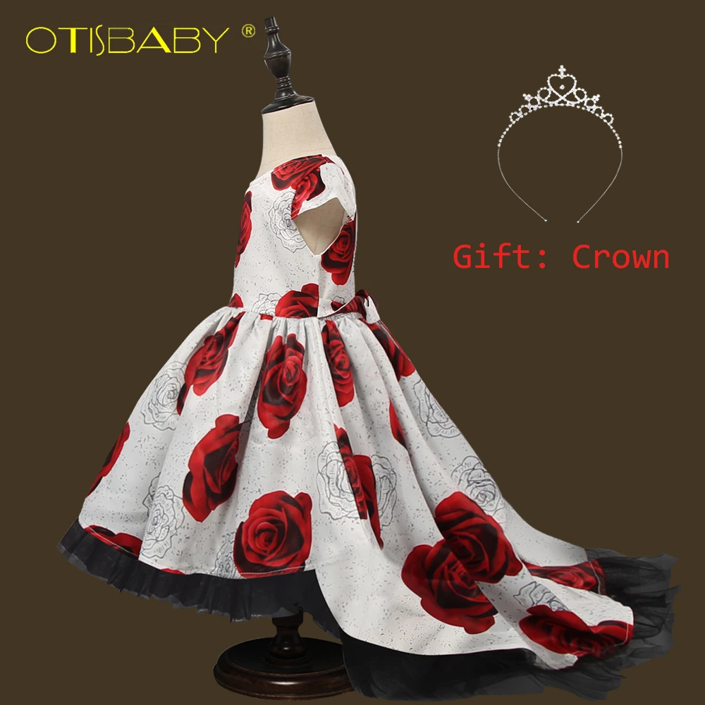 

Summer Flower Girls Elegant Prom Dresses Long Tail Party Dress High Low Red Rose Evening Dress for Girls 3 4 5 6 7 8 9 10 Years