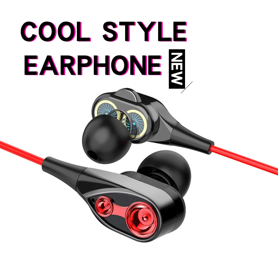 Dual speaker 3.5mm in-ear headphones double dynamic ring 1.2m Wired headphone cable for Android iOS Smart Mobile Phone (2)