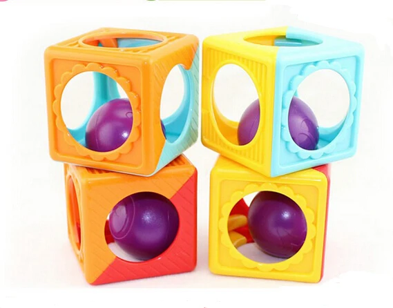 Beli Candice guo plastik mainan colorful cube oball menggenggam bola batu cincin awal belajar mainan baru lahir bayi hadiah ulang tahun 4 pcs lot
