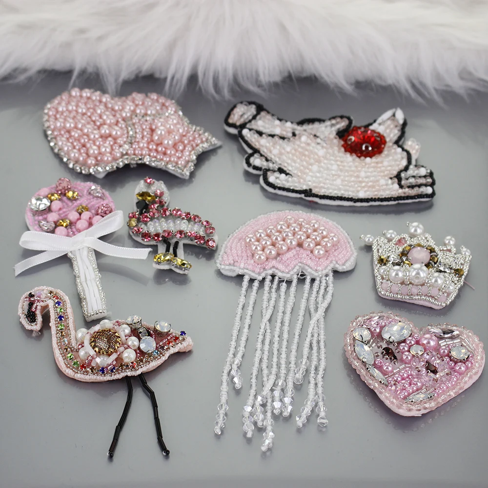 

Handmade Pink series Beaded Ice Cream Badges Sequins Rhinestones Embroidery Patch DIY Apparel Applique Sewing Supplies