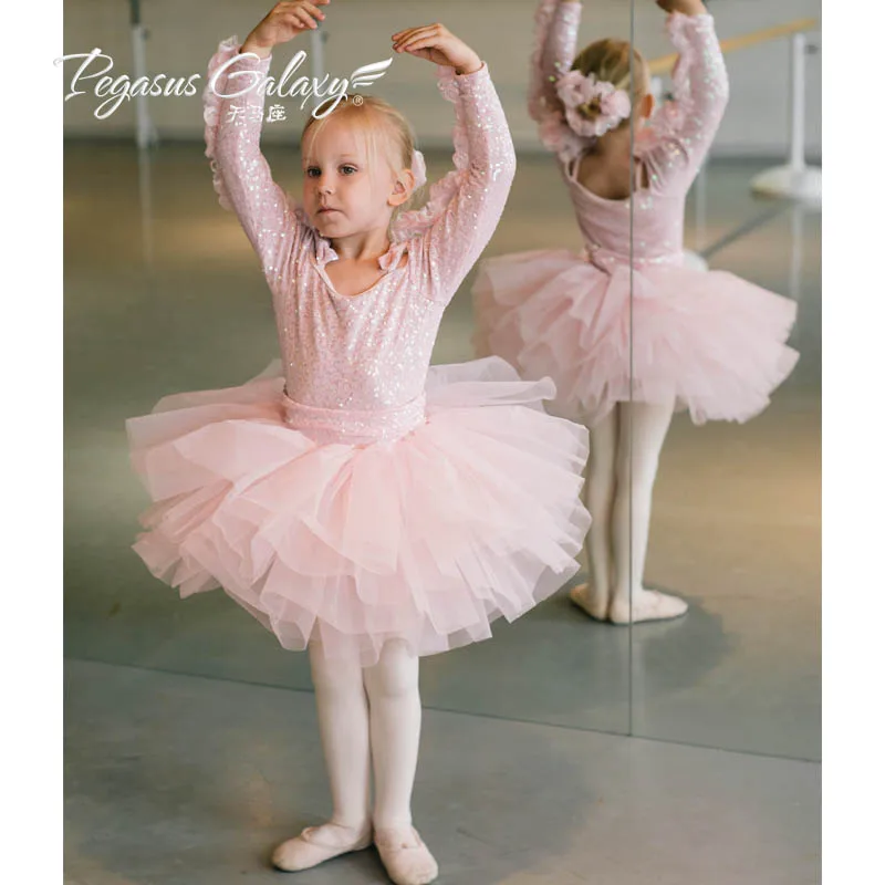 2018 Ballet Tutu The New Children's Female Long-sleeved Word Shoulder Strap Skirt Dress Costumes 1826 Training Exercises |