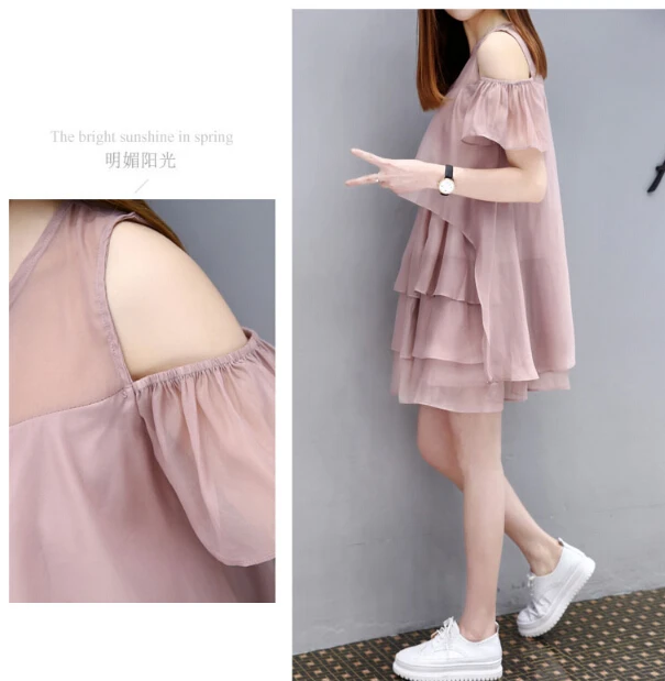 Maternity Dress Loose Large Size Pregnancy Clothes Fashion Pregnant Women Summer Korean Version Bare Shoulder Chiffon dresses