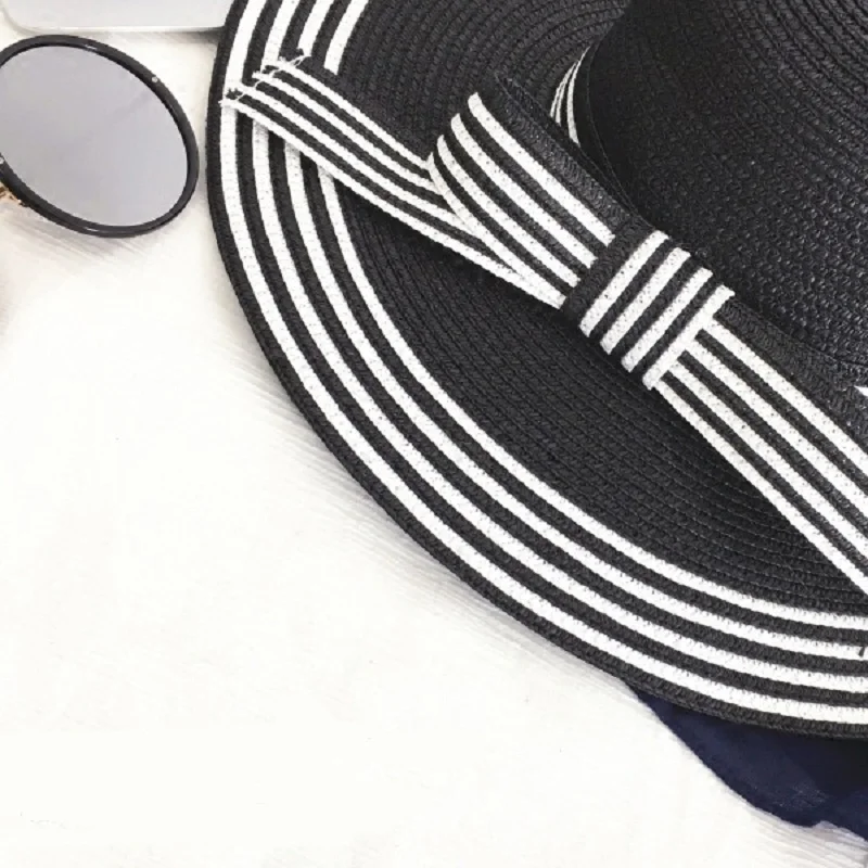 Летняя модная Женская Складная соломенная шляпа от солнца с большим бантом широкая большая полосатая шляпа мягкие шляпы пляжные кепки Защита от УФ