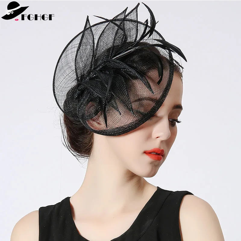 

FGHGF Elegant Fancy Fasinators Formal Black Sinamay Women Hat Ladies Headbands Kentuncky Derby Cocktail Party Headpiece Fedoras