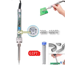 Электрический паяльник с регулируемой постоянной температурой, без свинца, с внутренним нагревом, с европейской вилкой GJ 907+ наконечник 2 шт.+ чистящий шар 220V60W