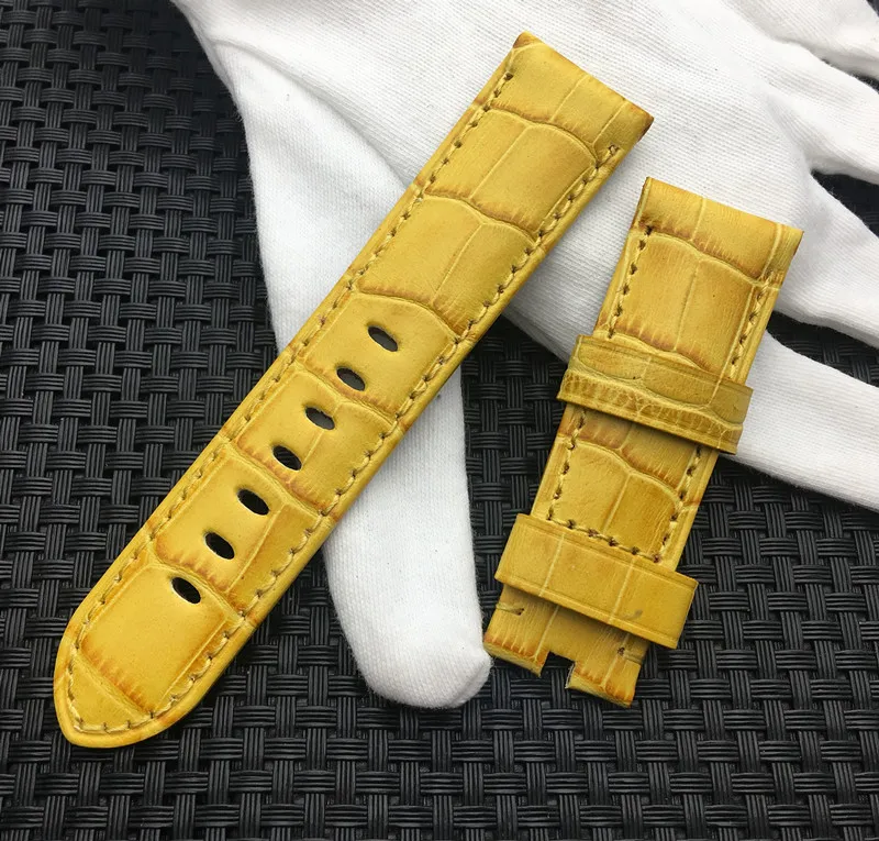 Высокое качество ручной работы из натуральной кожи ремешок для часов 24 мм часы ремешок желтый ремень для Panerai ремешок PAM111/441 пряжка