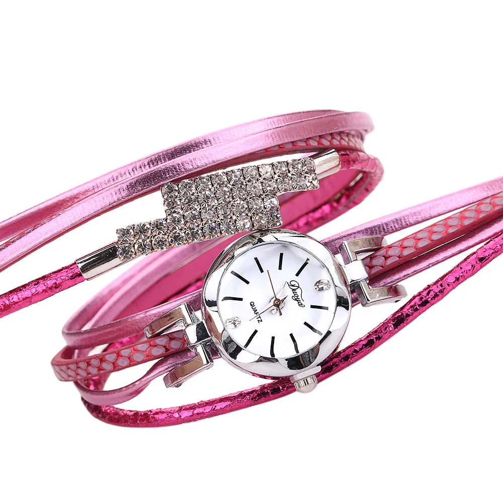 DUOYA роскошный алмаз Для женщин кварцевые часы с браслетом на кисть Montre femme женские часы модный кожаный браслет простые часы B50