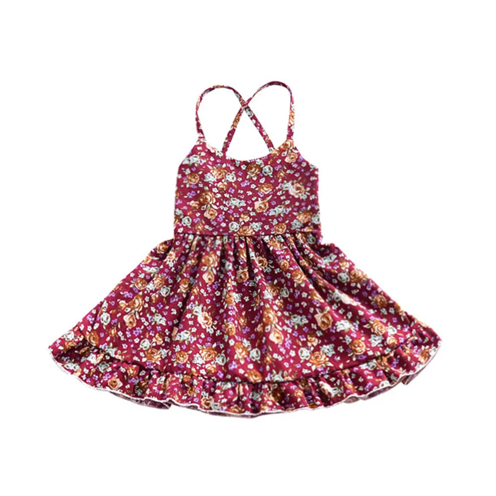 

New 2018 summer girl dress Toddler Baby Girls Floral Straps Backless Dress Princess Outfits Clothes Dress dropshipping