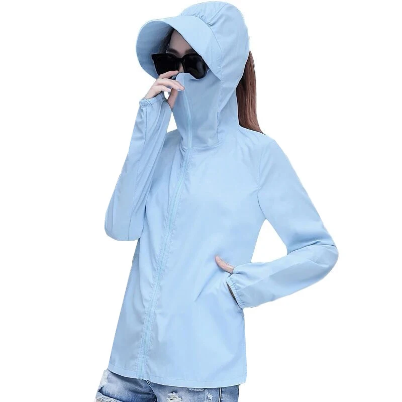 

Summer Women Coat 2019 New Sunscreen Short Jacket Loose Hooded Solid Zipper Elegant Coat Long Sleeve Causal Women Jackets LP101