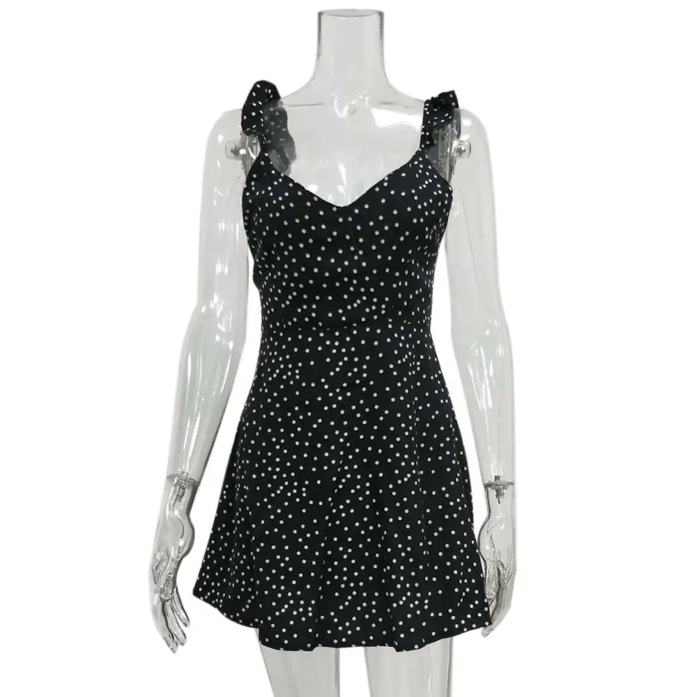 Women Dresses Summer 2019 Sexy Dress Ladies High Waist Dot Printing Mini Dresses Vestidos Back Lacing Straps Backless Dress