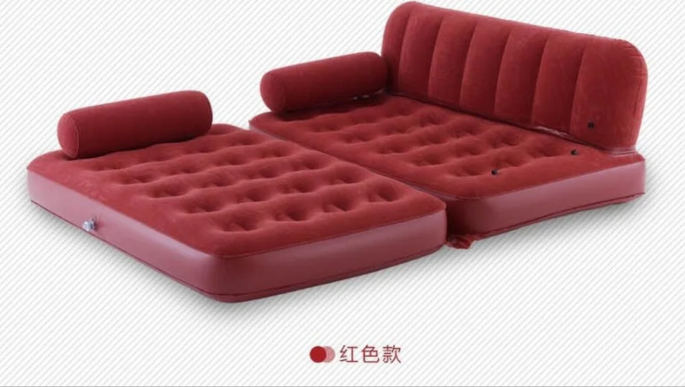 5 in 1 inflatable sofa bed flocking double folding double inflated lounge chair red large relax lounge