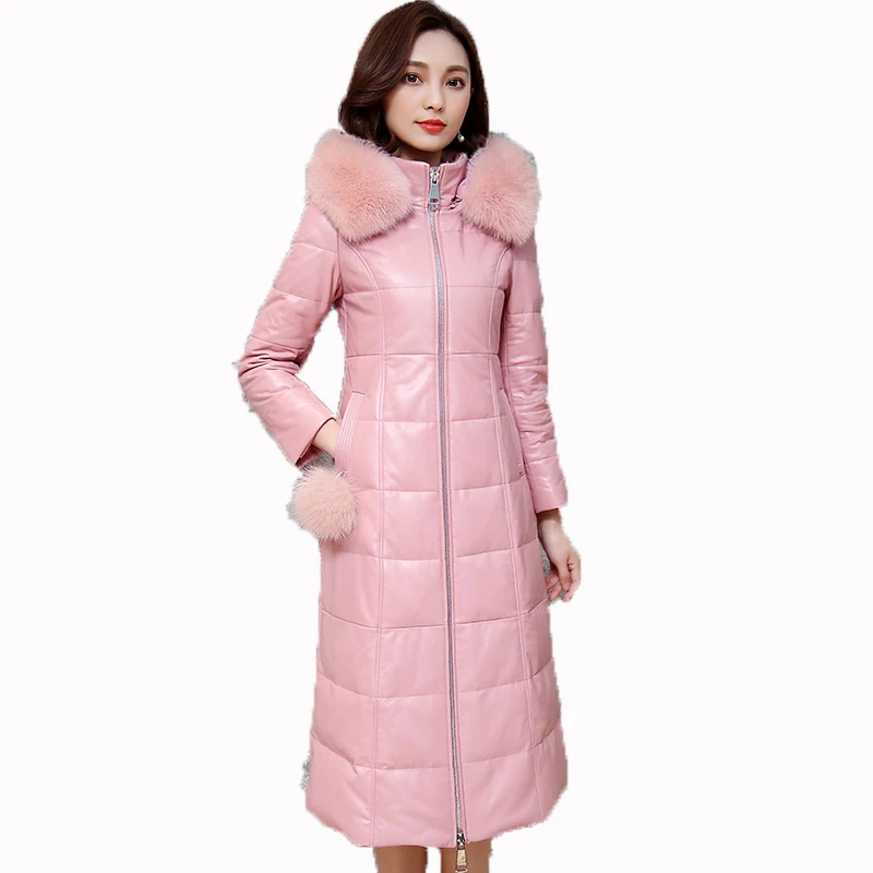 

Genuine Leather Jacket Fox Fur Collar Real Fur Coat Autumn Winter Jacket Women Clothes 2018 Korean Pink Sheepskin Coat ZT1328