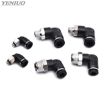 Black 4 6 8 10 12mm Tube to Pneumatic Tube Connectors Elbow Quick Fittings Air fitting M5 1/8" 1/4" 3/8" 1/2" male thread 1