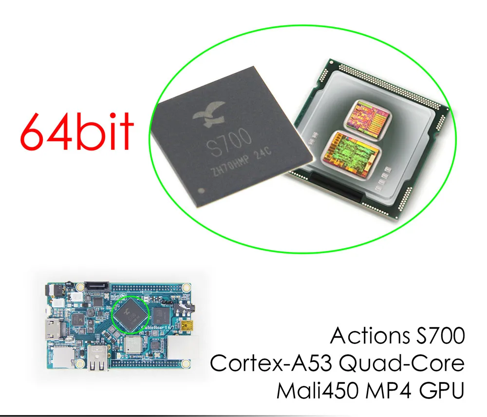 Cubieboard7 действия SOC S700 ARM Cortex-A53 четырехъядерный 2G LP DDR3 8G eMMC макетная плата/android/linux/с открытым исходным кодом