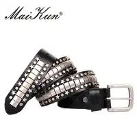 Studded Belts for Women Punk Rock Women Belt Black Genuine Leather Studded Belts Men Belt Stud Silver Rivet