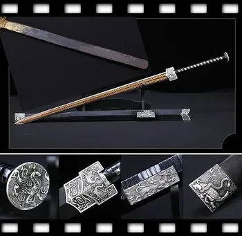 

Hand Forging Full Tang Chinese WuShu/Kungfu Sword Sharp Folded Pattern Steel Gilt Blade Ebony Wood Saya Han TANG Jian
