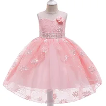 Платье со шлейфом для девочек с цветочным рисунком и блестками Детские вечерние платья Пышное Бальное платье с цветочным кружевом для девочек Vestido Comunion