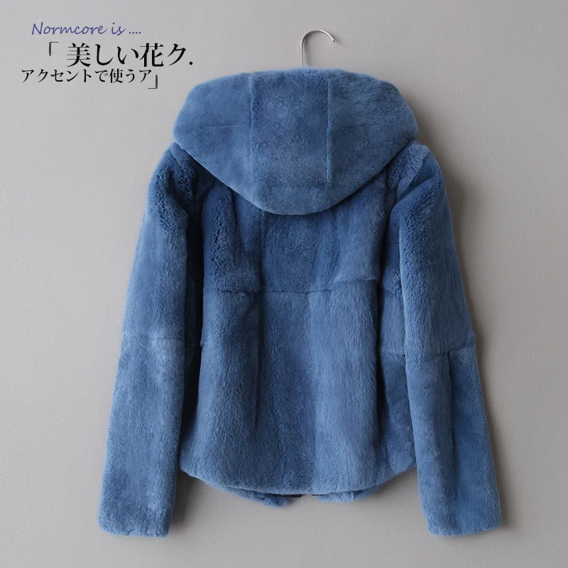 

2018 the entire skin Rex fur coat winter coat, a short hooded Slim Korean version