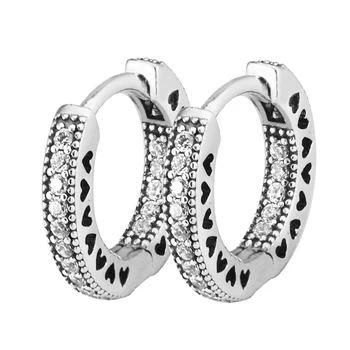 

Hearts of Brand Hoop Earrings Silver 925 Jewelry Clear CZ Earrings for Women Sterling-Silver-Jewelry 15mm Promotion