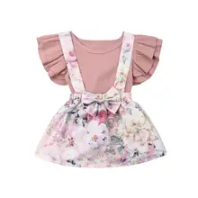 Emmaaby/детский хлопковый комбинезон с оборками для маленьких девочек; футболка; топ; юбка; платье; комплект одежды из 2 предметов