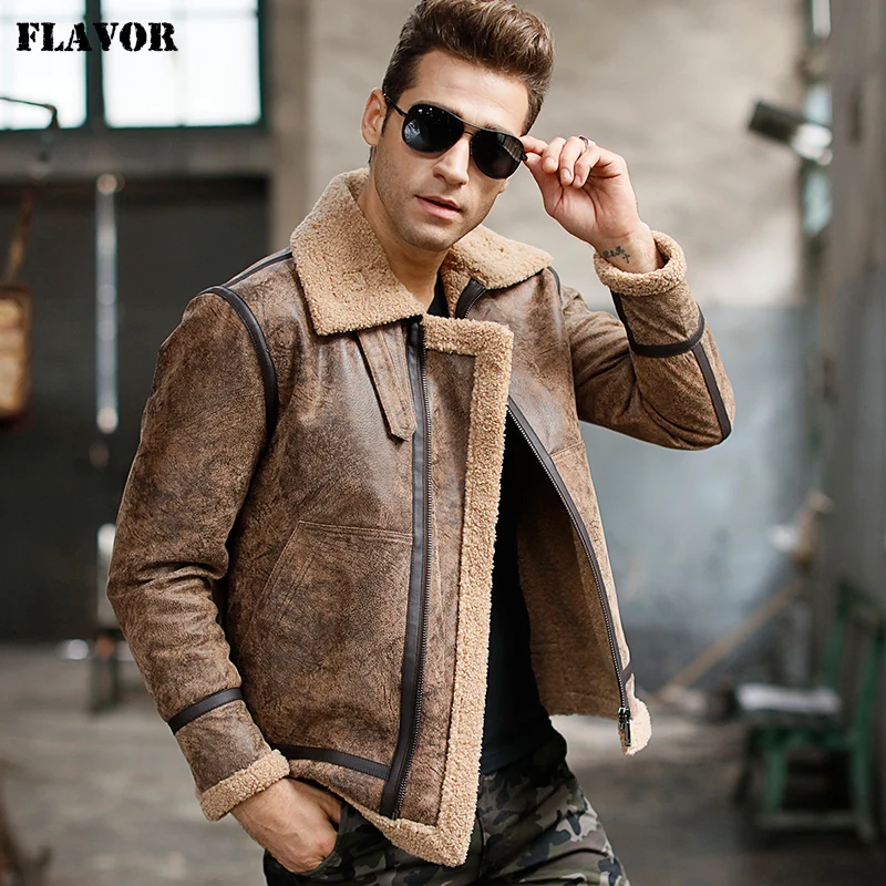 

Men's real leather jacket motorcycle pigskin Genuine Leather jackets winter warm coat Aviator jacket flight bomber jacket
