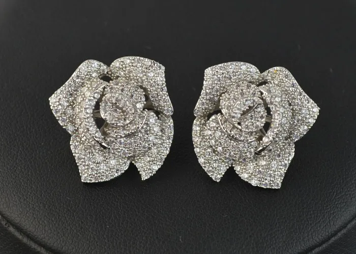 Дизайн микро pave AAA циркон Роза цветок серьги гвоздики для женщин/девочек, высокое качество CZ вечерние/свадебное ювелирное изделие серьги