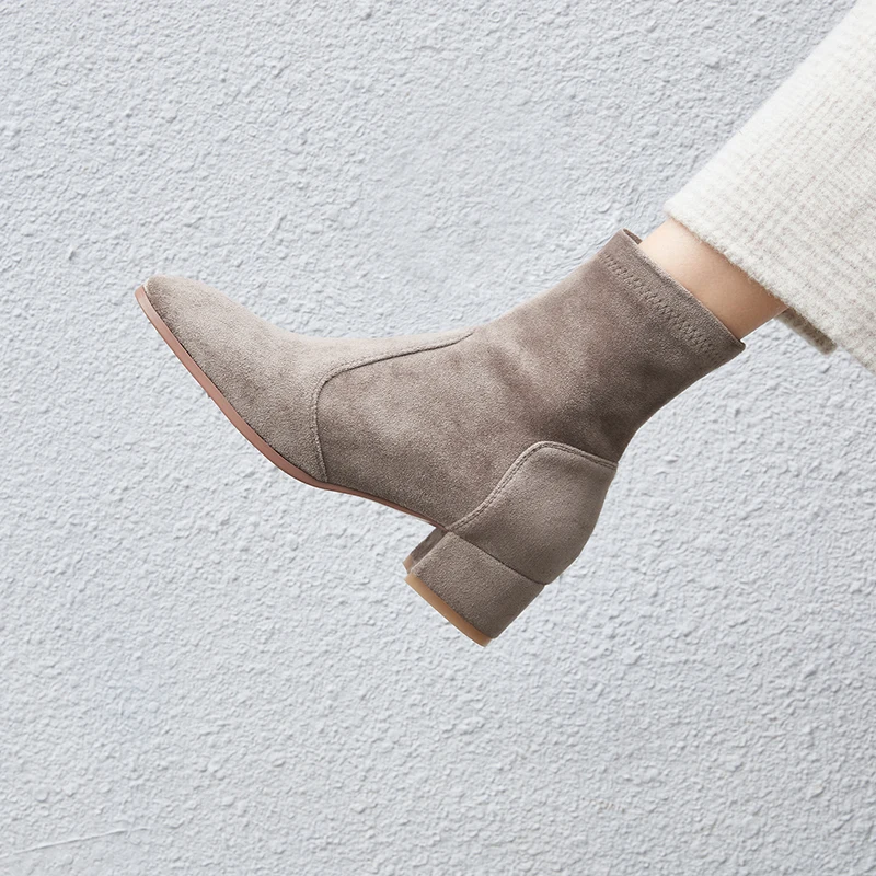Skup Vangull kobiety elastyczna tkanina stado buty zamszowe krótkie buty moda Handmade klasyczne szpiczasty nosek kożuch wkładka cały mecz