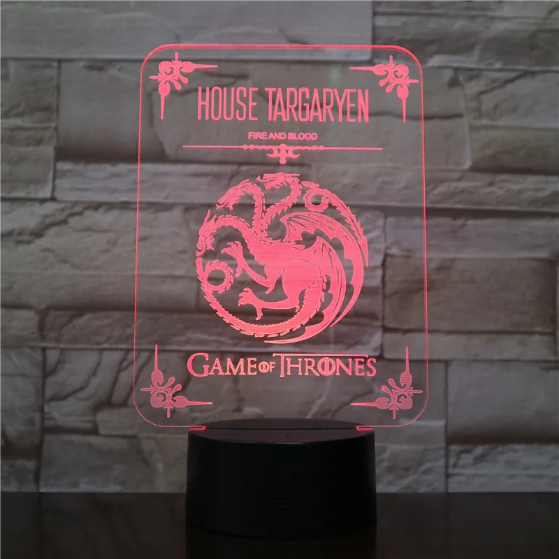  House Targaryen Logo Desk lamp bedside Touch Sensor 7 Color Changing Child Kids Blood and Fire Game
