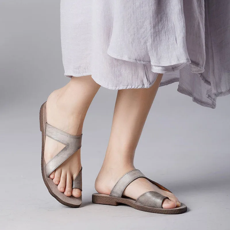

Artdiya Retro Original Summer New Flat Women's Slippers Genuine Leather Pure Color Simple Comfortable Soft Handmade Flip Flops