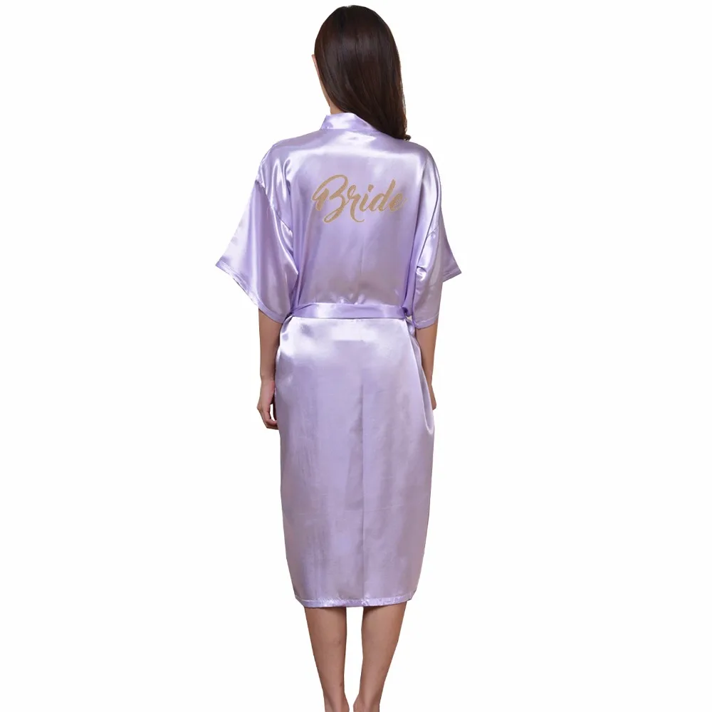 2018 золотой штамп 'Bride' шелковый атлас Длинные свадебные платья Половина рукава кимоно Ночной халат сплошной мода халат для женщин