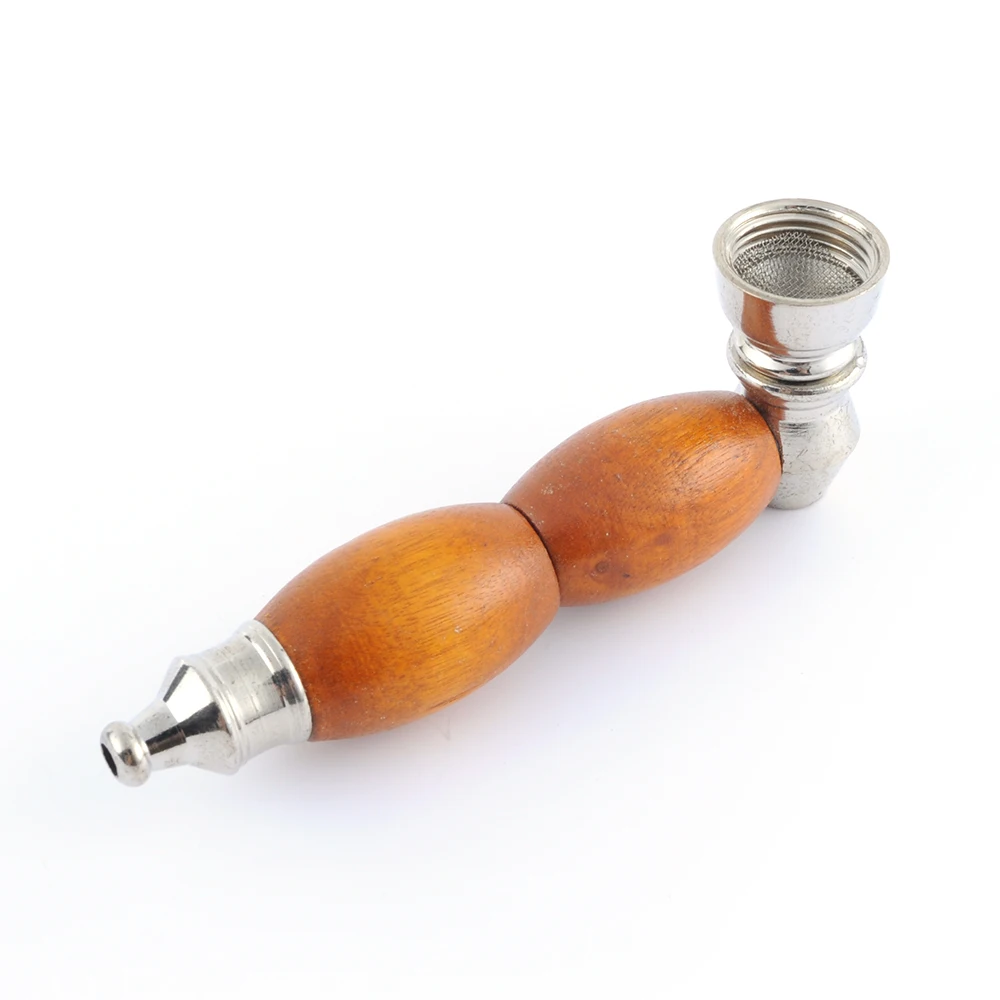 New 1PC 93mm Wood & Metal Pipe Weed Herb Smoking Pipes Gift Creative