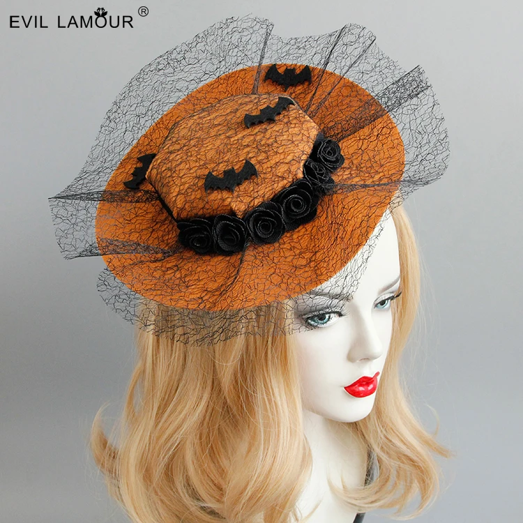 New Arrival Holloween Mesh Hat Gothic Punk Bat Ladies Fansinator Hat