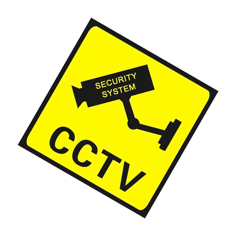 CCTV Camera Security System stickers Warning Signs Bright Yellow Wall